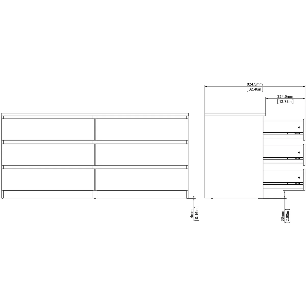 Naia Wide Chest of 6 Drawers (3+3) in White - White High Gloss – image 5