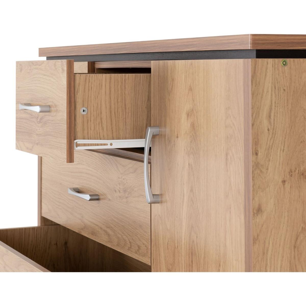 Charles 1 Door 6 Drawer Chest Oak Effect Veneer with Walnut Trim - Oak Effect Veneer – image 7