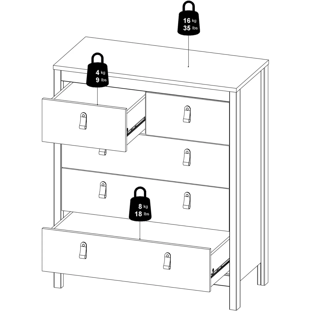 Barcelona Chest 3+2 Drawers in Jackson Hickory Oak - Jackson Hickory – image 13