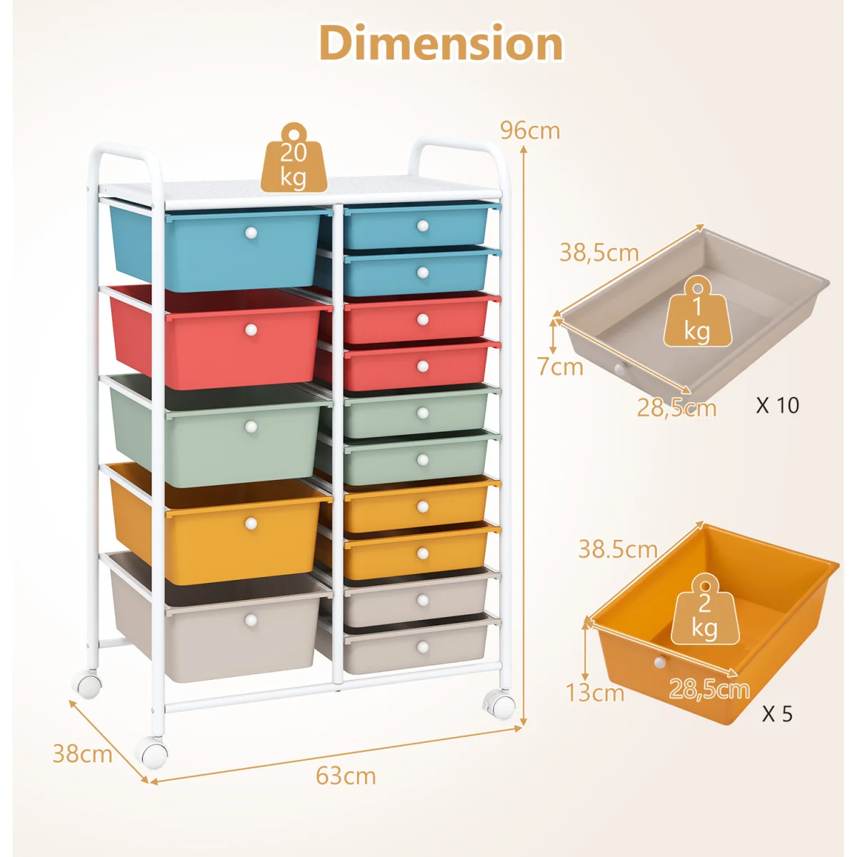 15 Drawer Rolling Storage Cart Rainbow - Multi-color – image 3