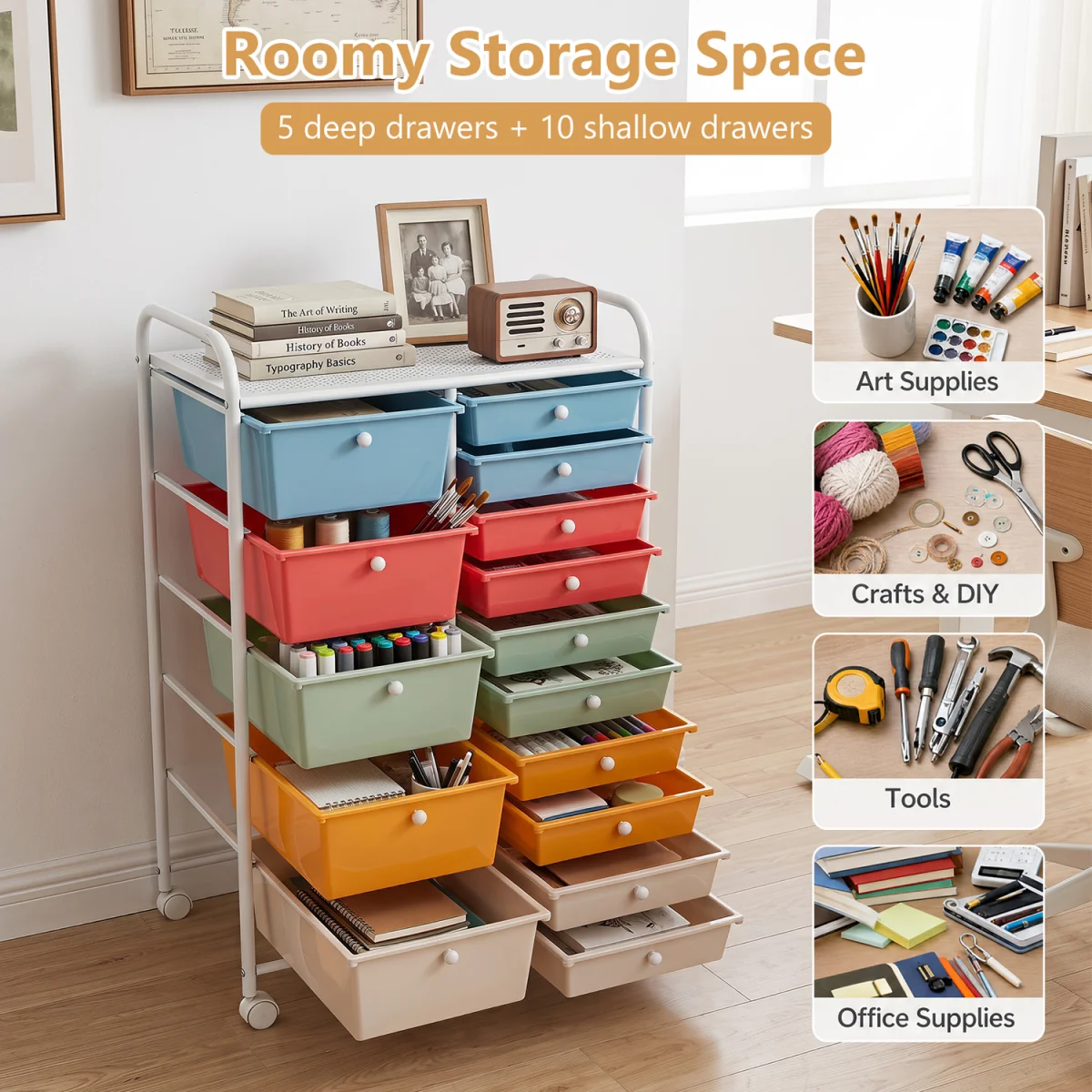 15 Drawer Rolling Storage Cart Rainbow - Multi-color – image 7