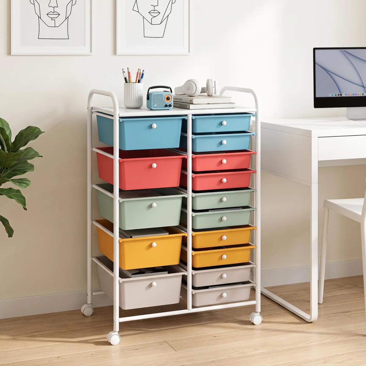 15 Drawer Rolling Storage Cart Rainbow - Multi-color – image 8