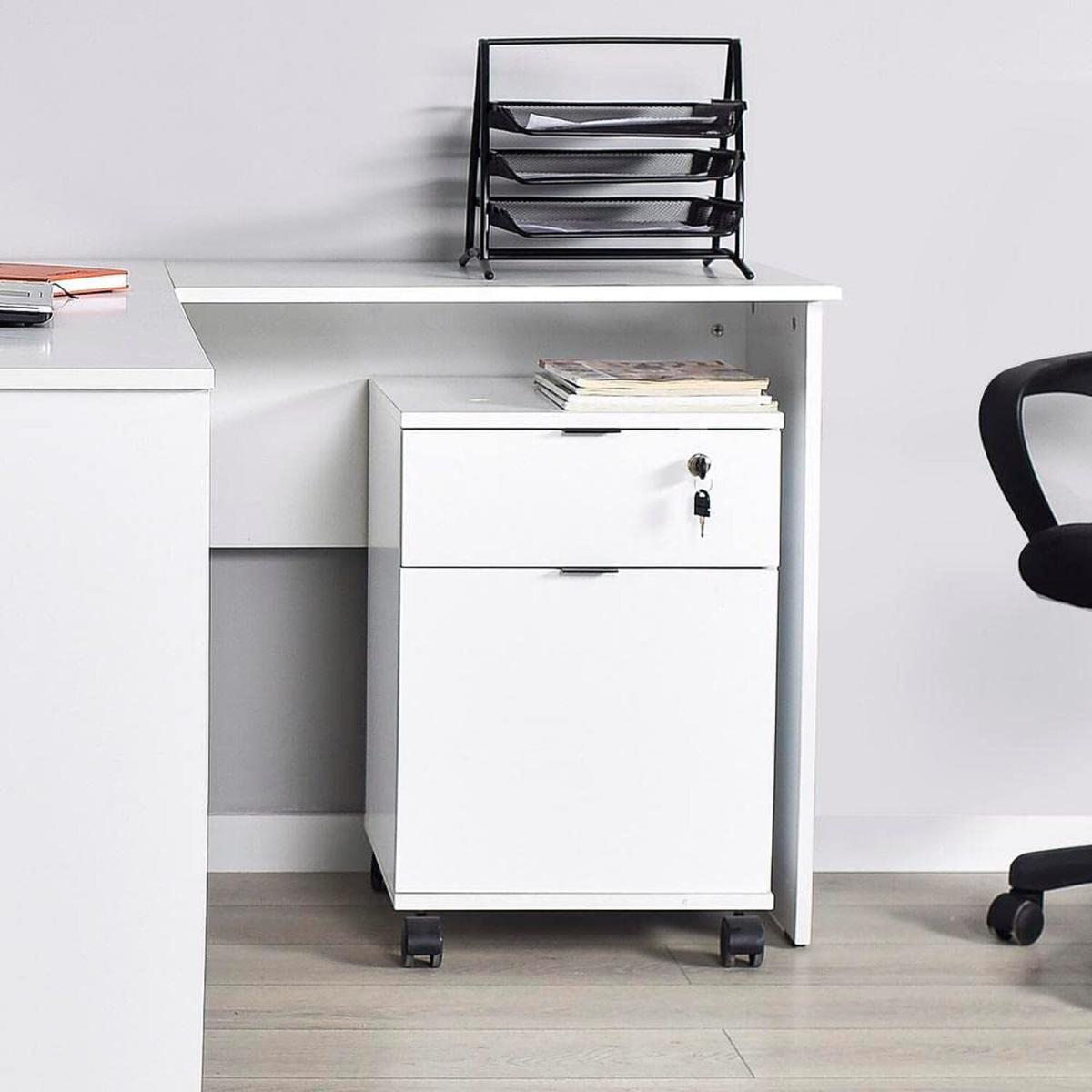 Modern Office Home Storage Unit With Lockable Drawer - Matt White – image 2