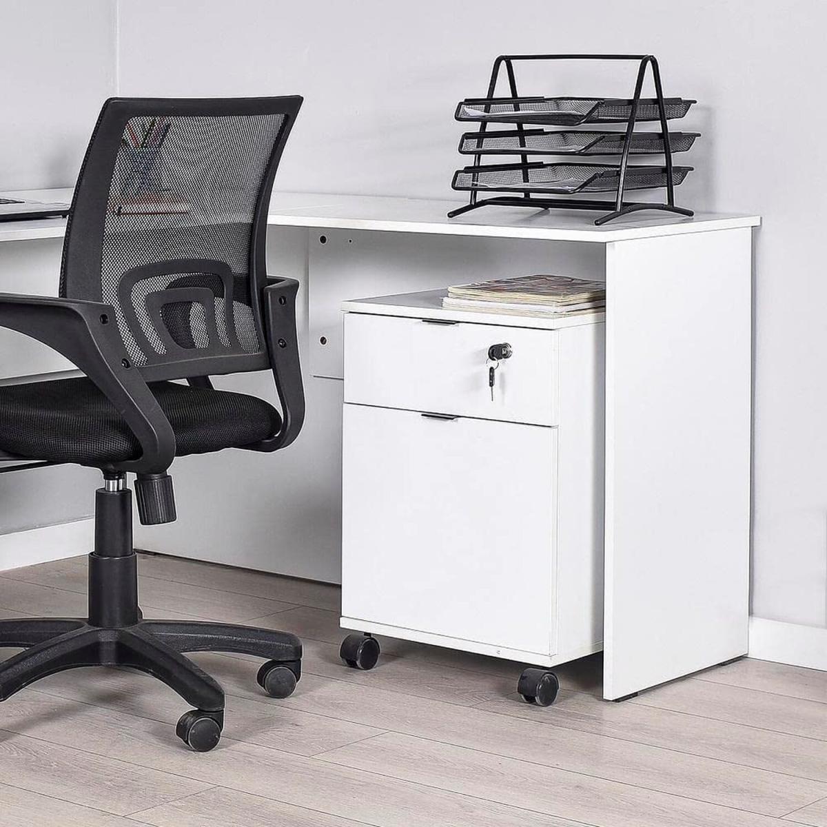 Modern Office Home Storage Unit With Lockable Drawer - Matt White – image 3