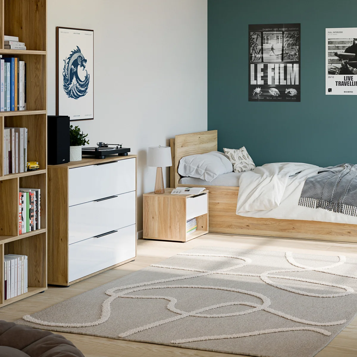 Orkney 3 Drawer Chest in Mauvella Oak and White Gloss - Mauvella Oak & White – image 3