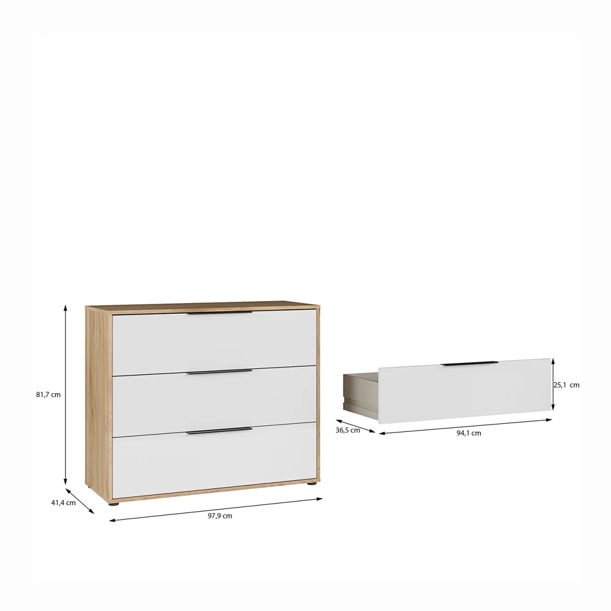 Orkney 3 Drawer Chest in Mauvella Oak and White Gloss - Mauvella Oak & White – image 9