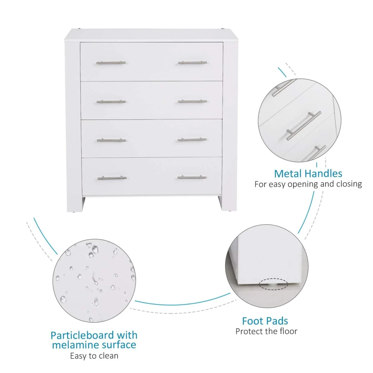 Moyota 4-Drawer Chest in White with Silver Metal Handles – image 2