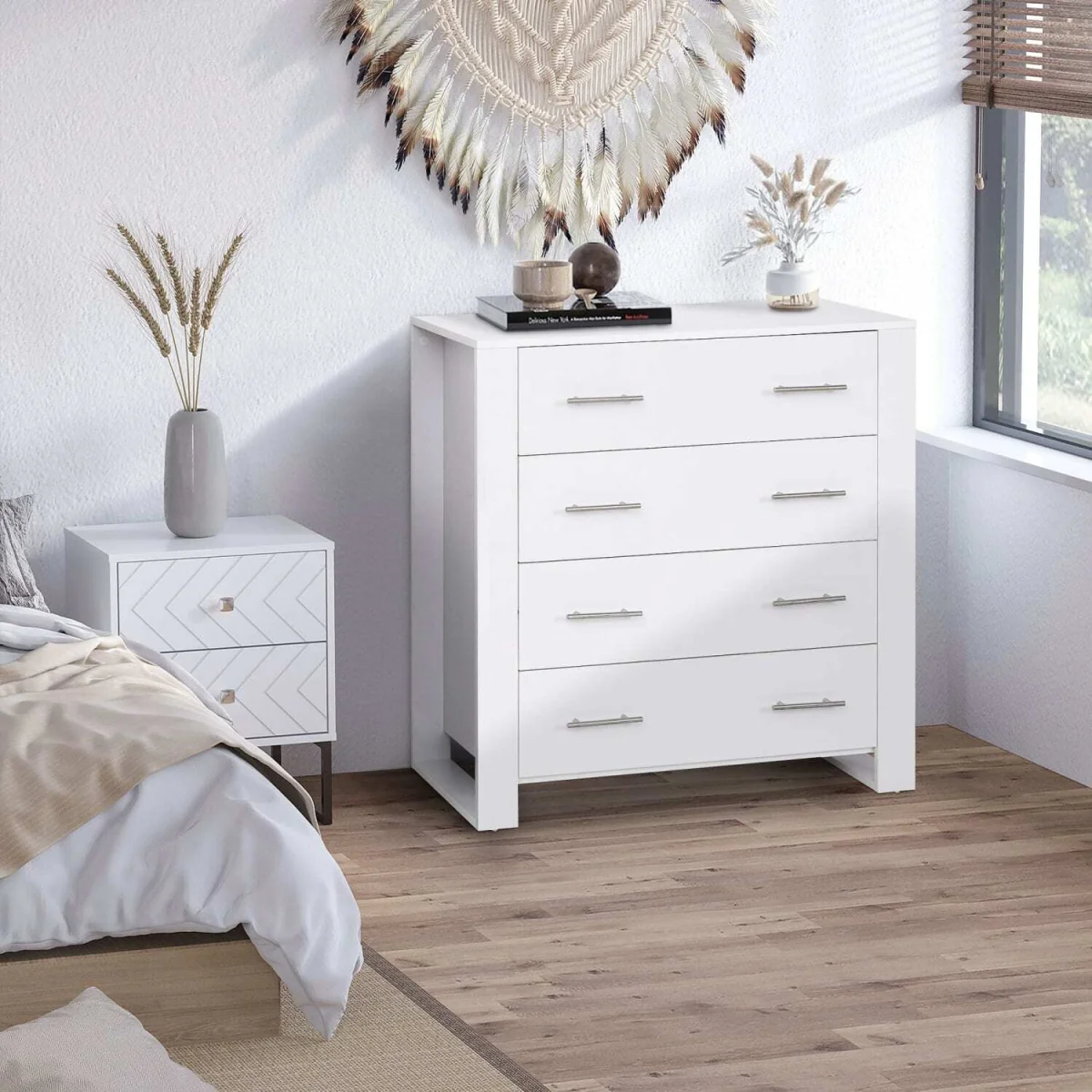 Moyota 4-Drawer Chest in White with Silver Metal Handles – image 4
