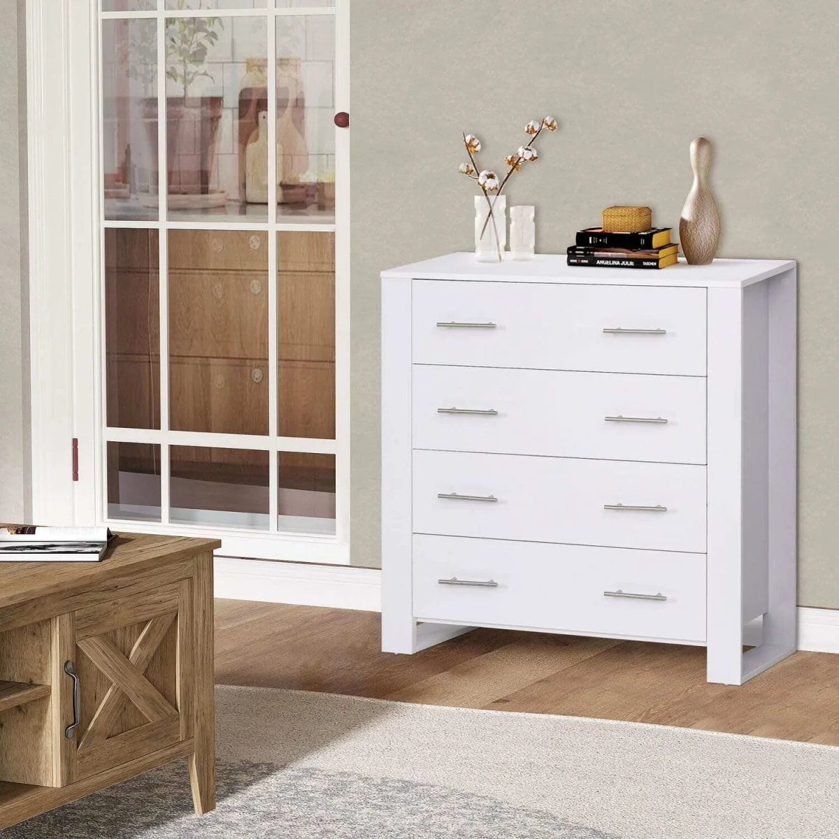 Moyota 4-Drawer Chest in White with Silver Metal Handles – image 6