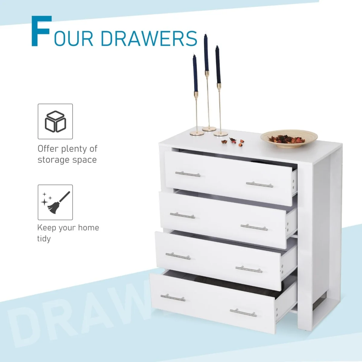 Moyota 4-Drawer Chest in White with Silver Metal Handles – image 7