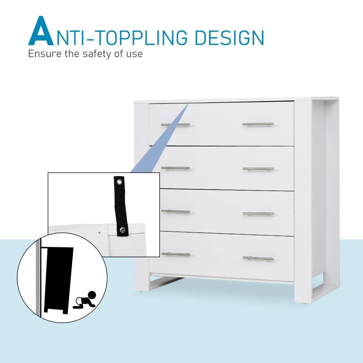 Moyota 4-Drawer Chest in White with Silver Metal Handles – image 8