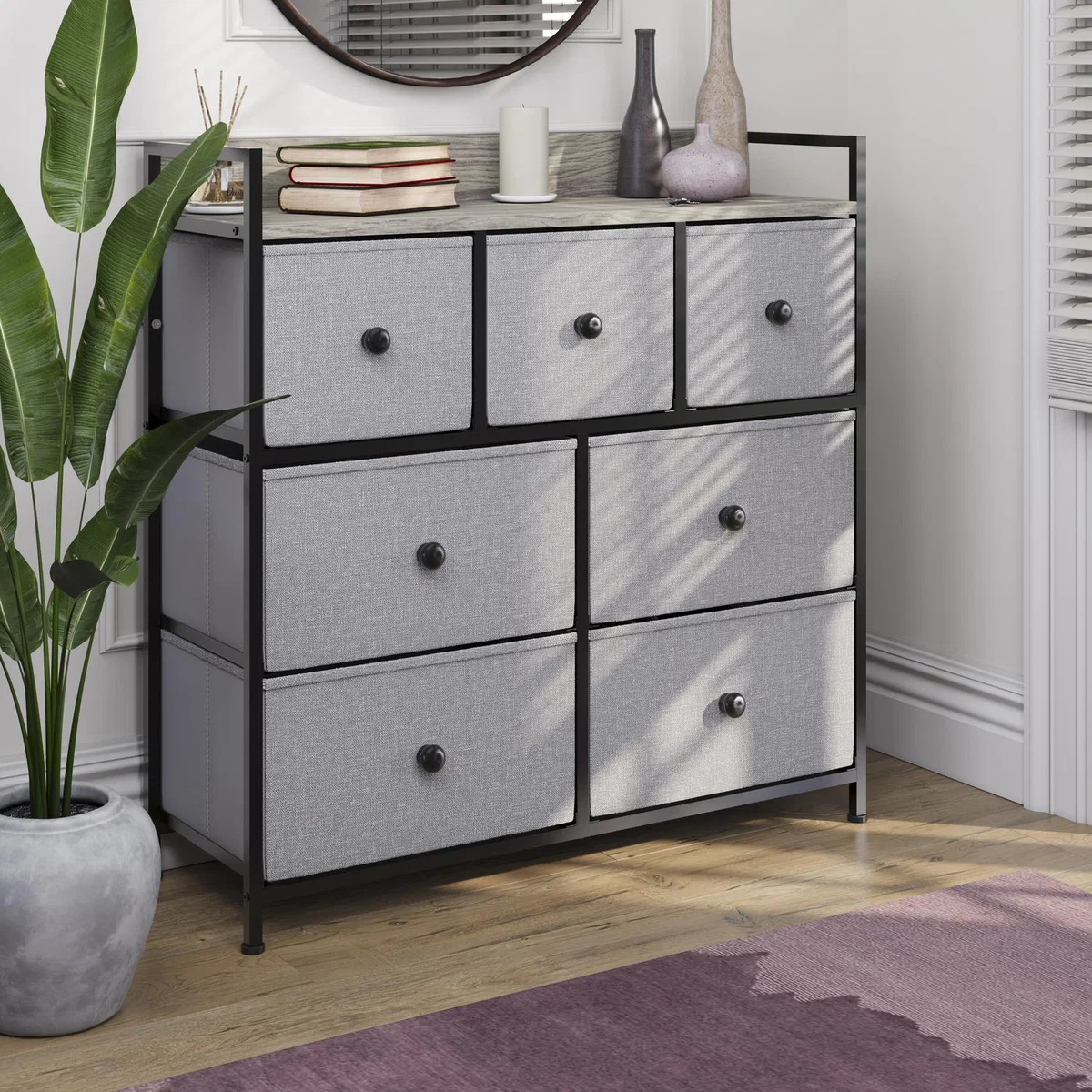 Chorley Fabric Chest of Drawers - 7 Drawer - Beige & Grey