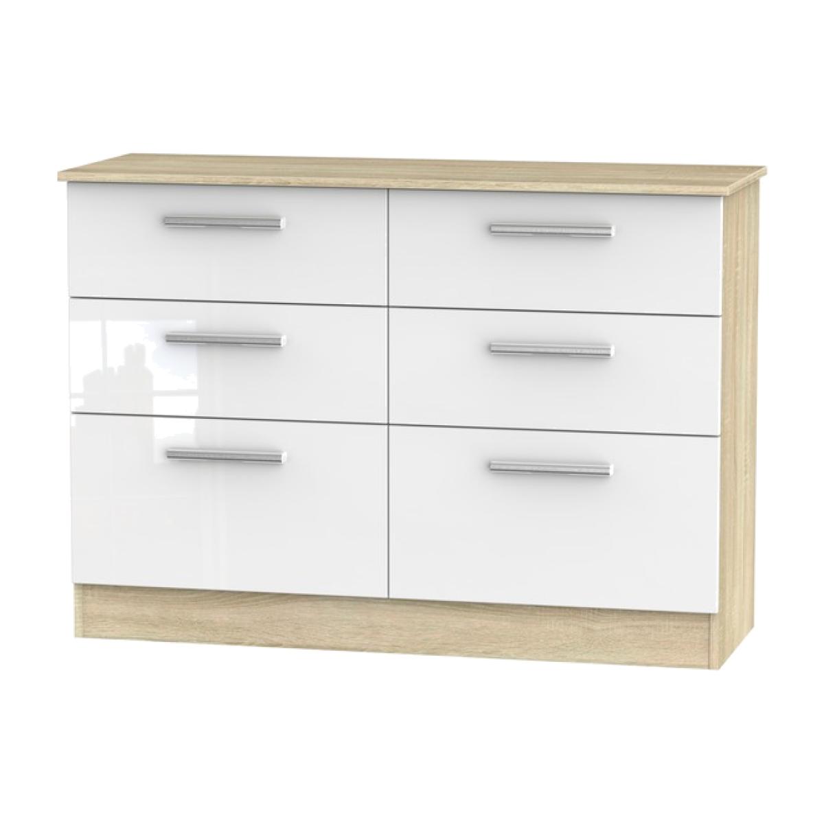 Contrast 6 Drawer Midi Chest in White Gloss Bardolino - White Gloss / Bardolino