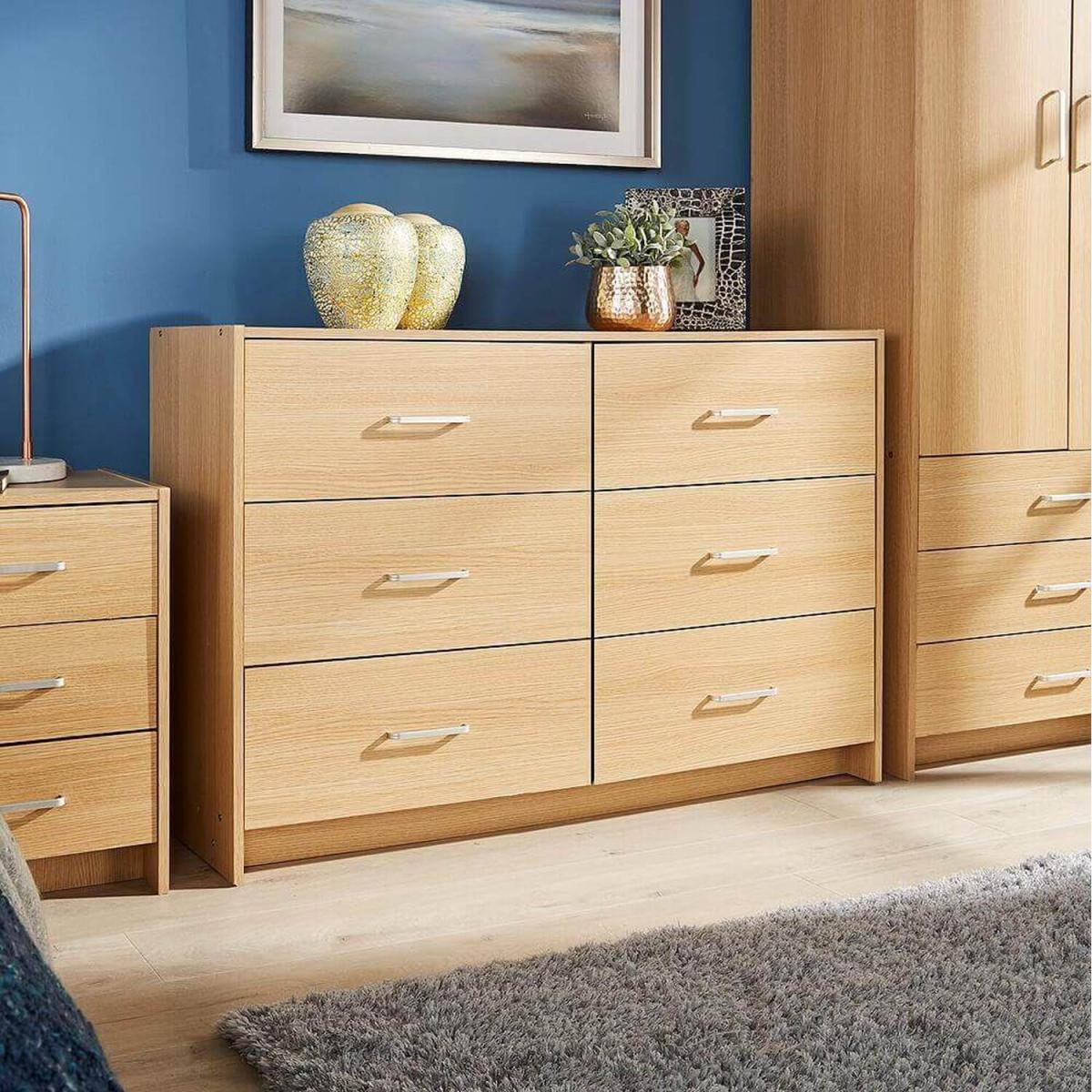 Stratford 6 Drawer Bedroom Storage Chest Unit - Oak – image 3