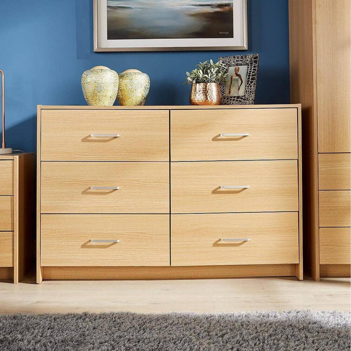 Stratford 6 Drawer Bedroom Storage Chest Unit - Oak – image 4