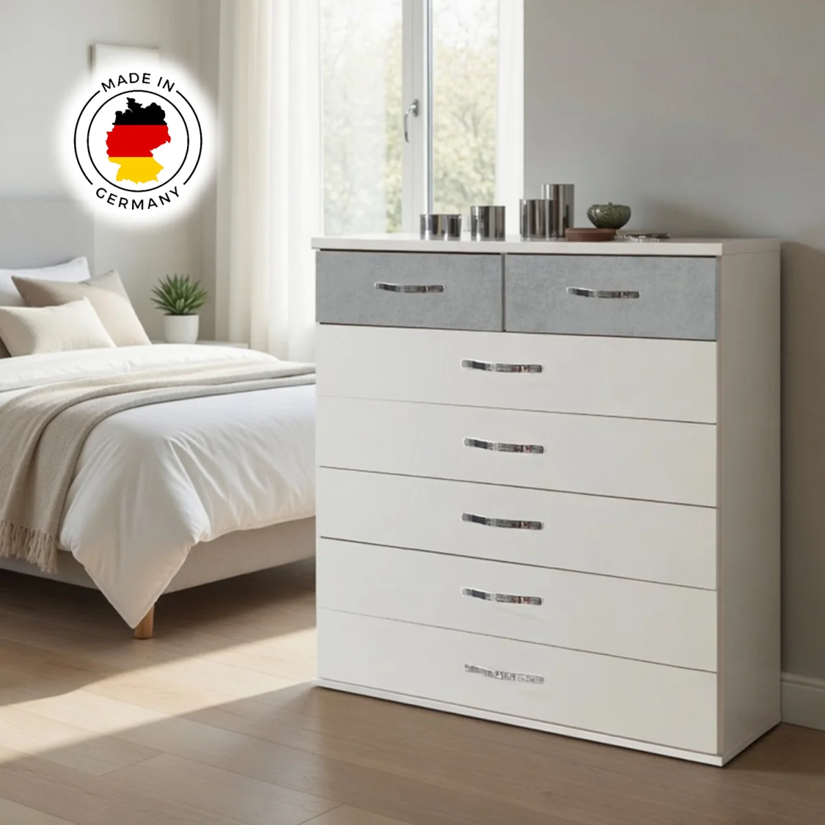 Hampton Grey 5 Plus 2 Chest of Drawers - White – image 3