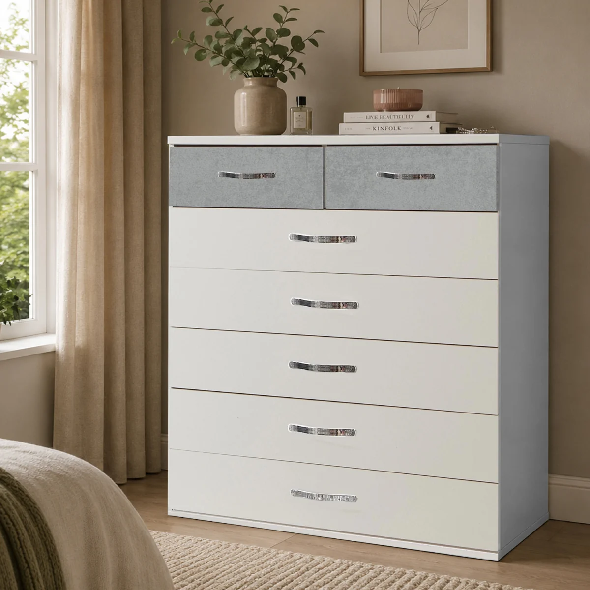 Hampton Grey 5 Plus 2 Chest of Drawers - White – image 1