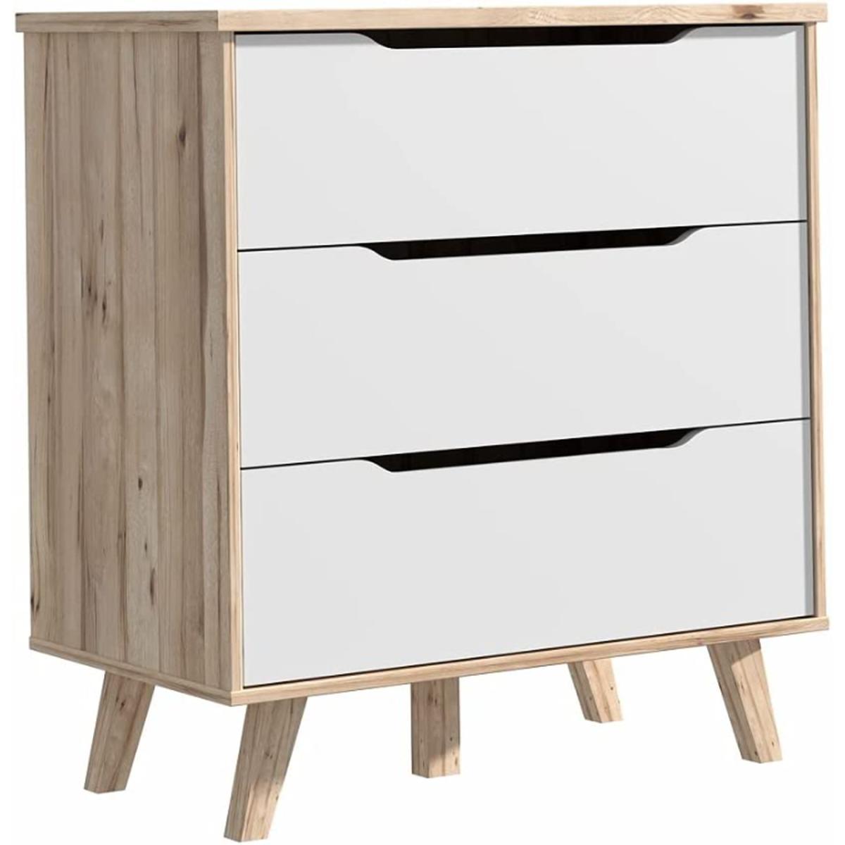 Matt White Light Oak Effect 3 Drawer Chest of Drawers, No Handle - Matt White – image 2