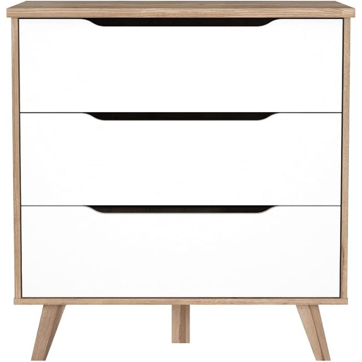 Matt White Light Oak Effect 3 Drawer Chest of Drawers, No Handle - Matt White – image 3