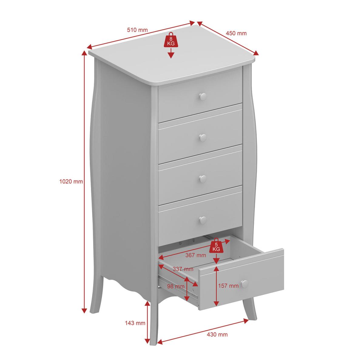 Baroque Five Drawer Narrow Chest - Black – image 9