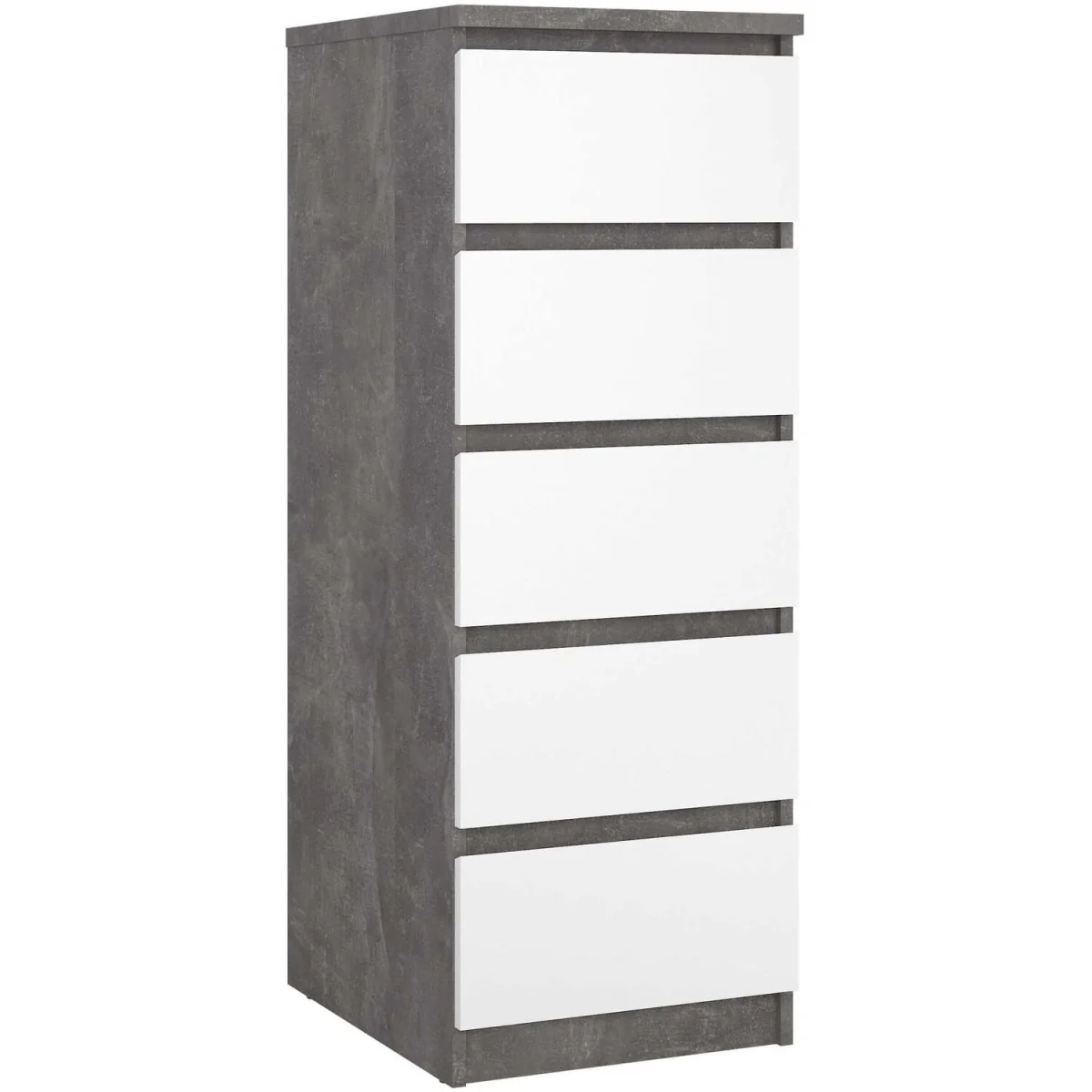 Budapest Narrow 5-Drawer Chest of Drawers, Concrete-Effect & White Gloss - White – image 4