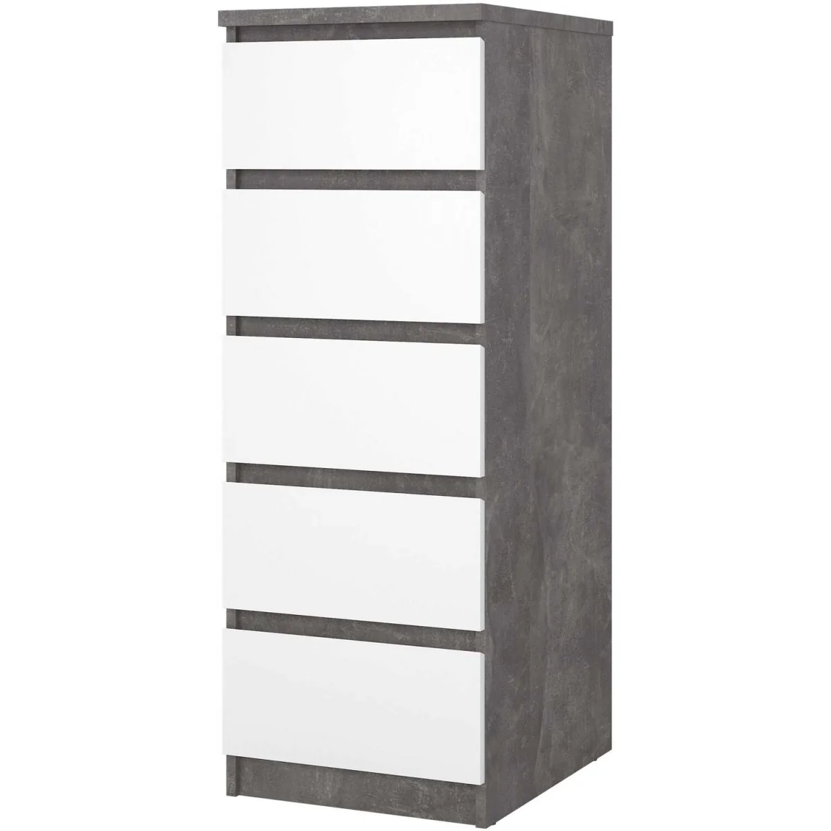 Budapest Narrow 5-Drawer Chest of Drawers, Concrete-Effect & White Gloss - White – image 5