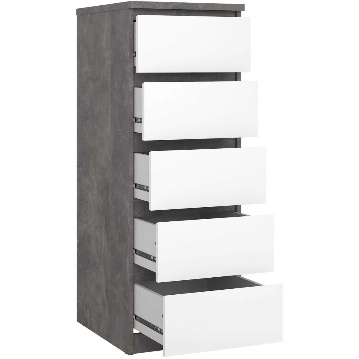 Budapest Narrow 5-Drawer Chest of Drawers, Concrete-Effect & White Gloss - White – image 6