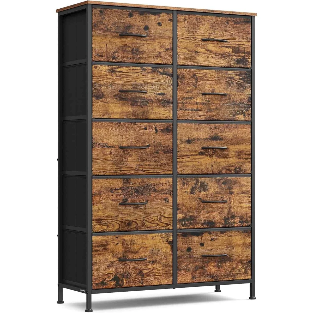 10 Drawer Fabric Chest of Drawers, Brown & Black - Rustic Brown, Ink Black – image 4