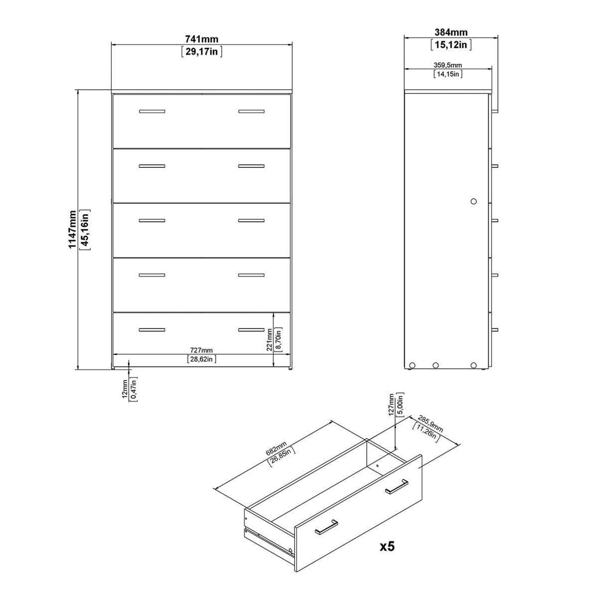 Space Chest of 5 Drawers - Oak – image 15