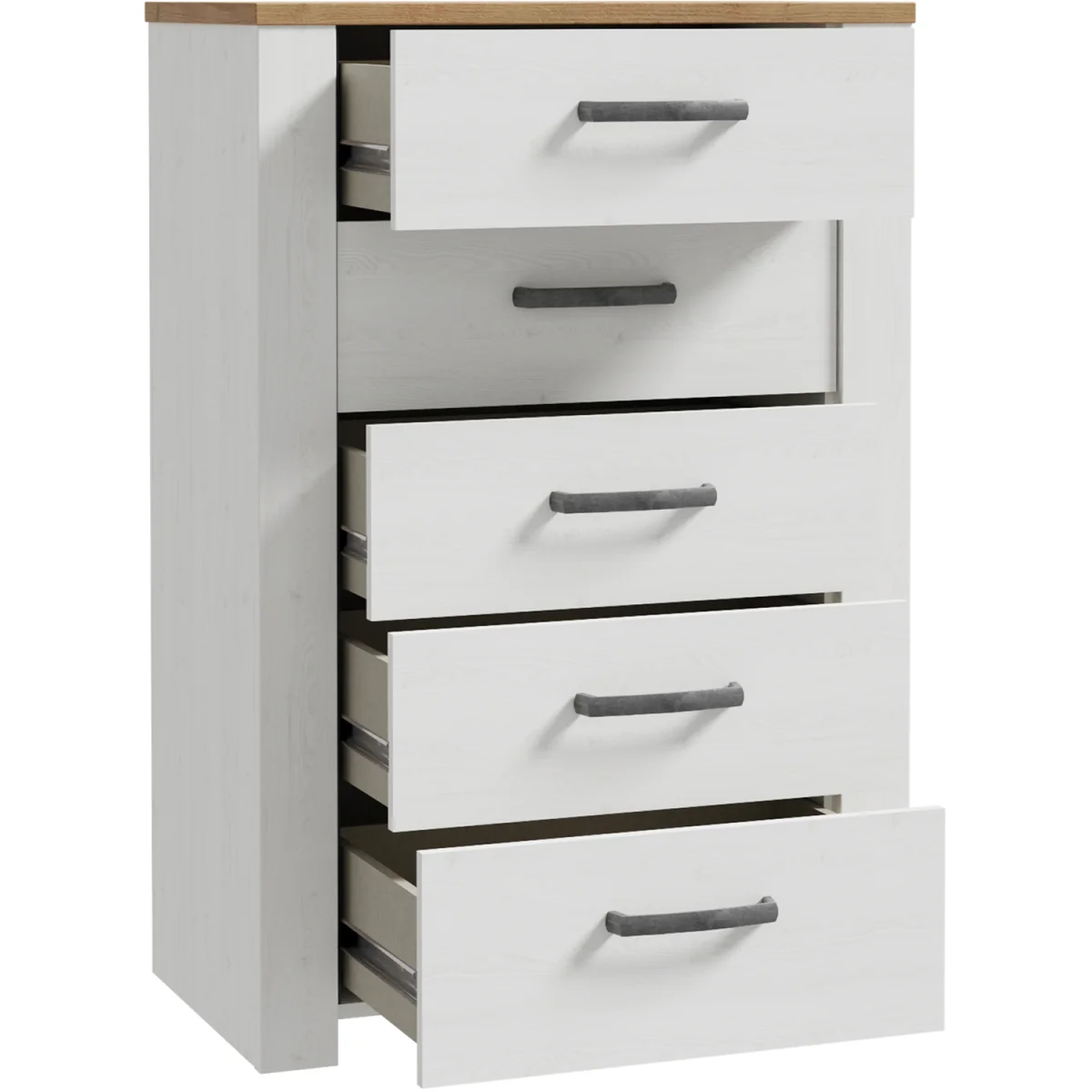 Bohol 5 Drawer Narrow Chest in Riviera Oak/White - Riviera Oak & White – image 5