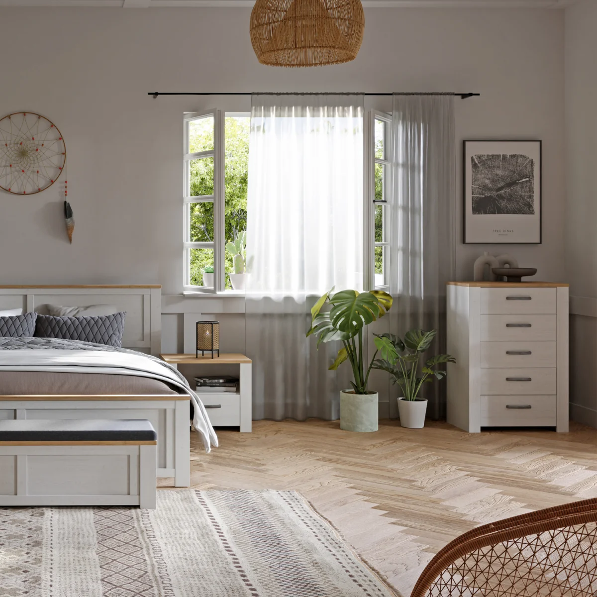 Bohol 5 Drawer Narrow Chest in Riviera Oak/White - Riviera Oak & White – image 7