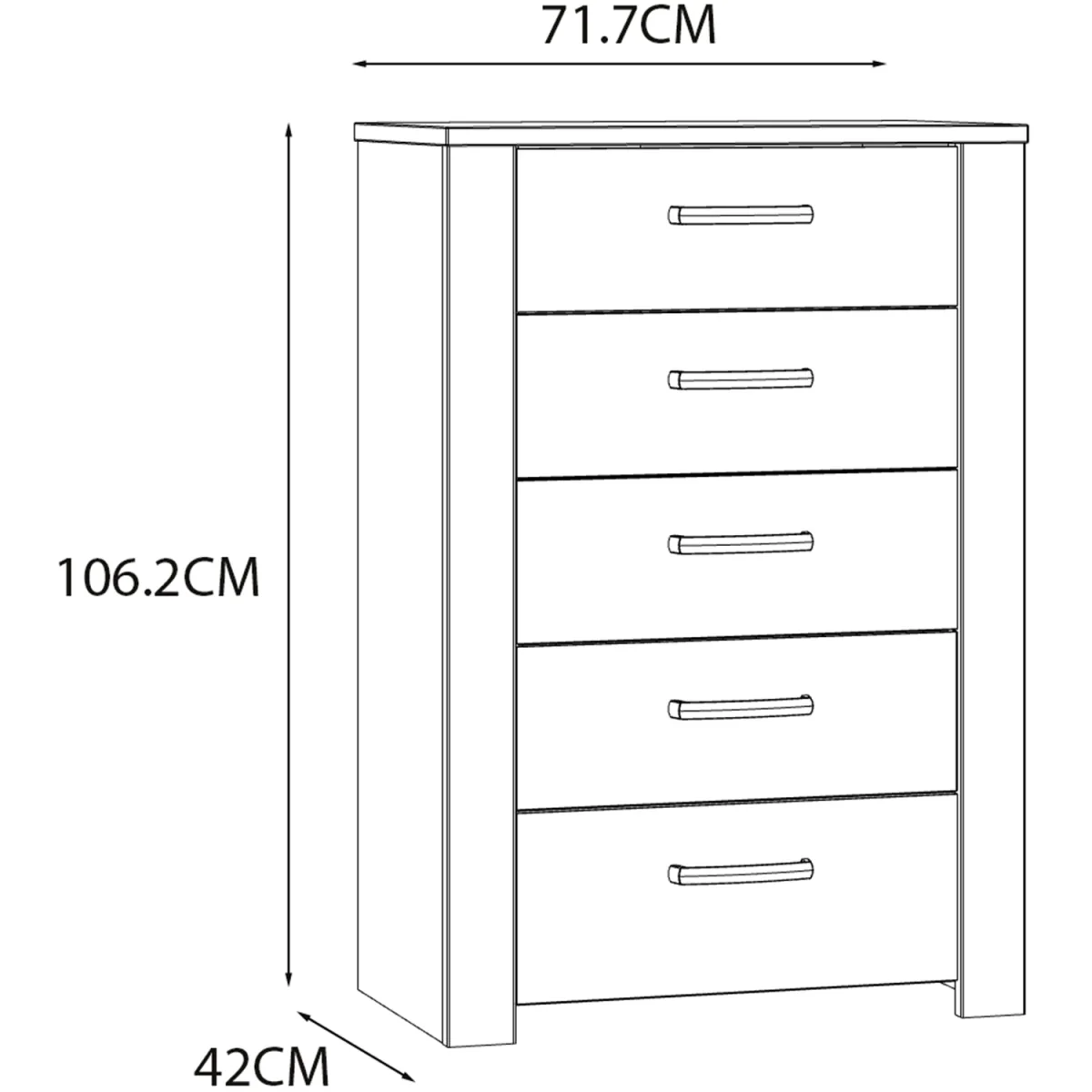 Bohol 5 Drawer Narrow Chest in Riviera Oak/White - Riviera Oak & White – image 8