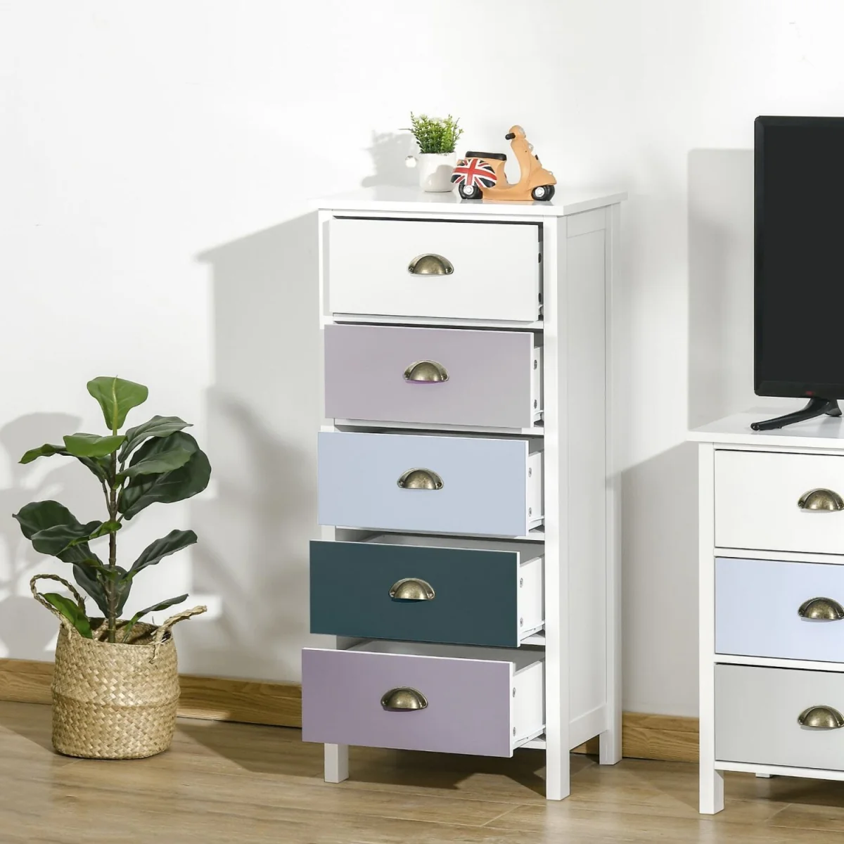 Sanido Multicolour Slim 5-Drawer Chest, Blue Tones – image 3