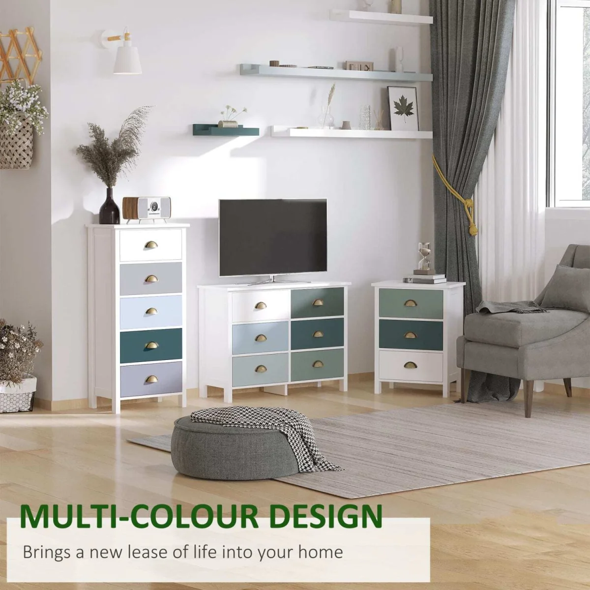 Sanido Multicolour Slim 5-Drawer Chest, Blue Tones – image 5