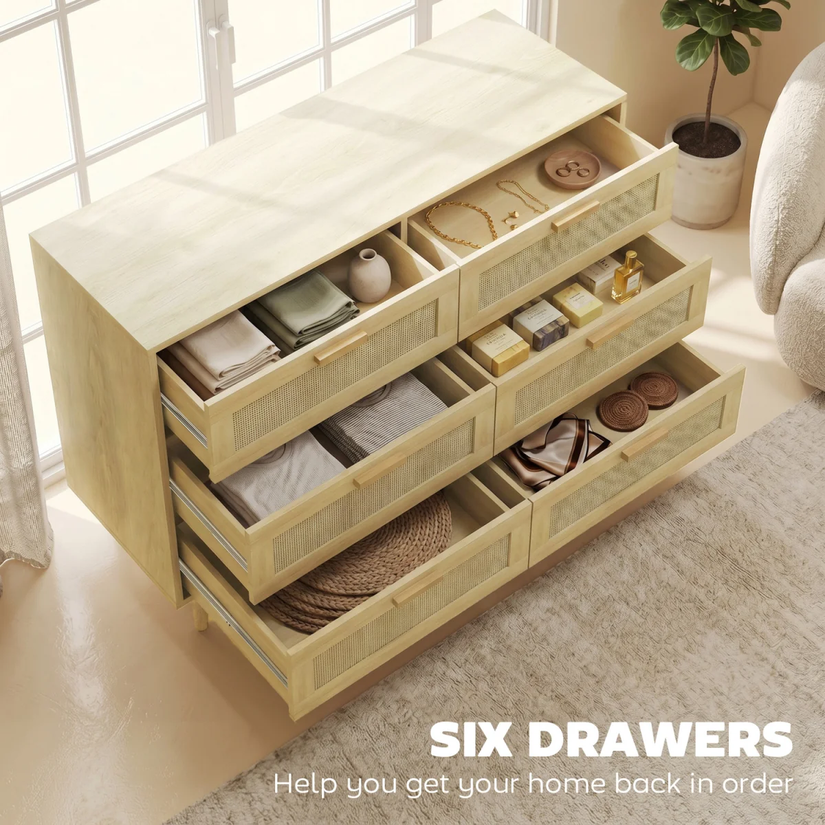 HOMCOM Chest of Drawers, 6-Drawer Dresser for Bedroom - Oak – image 2