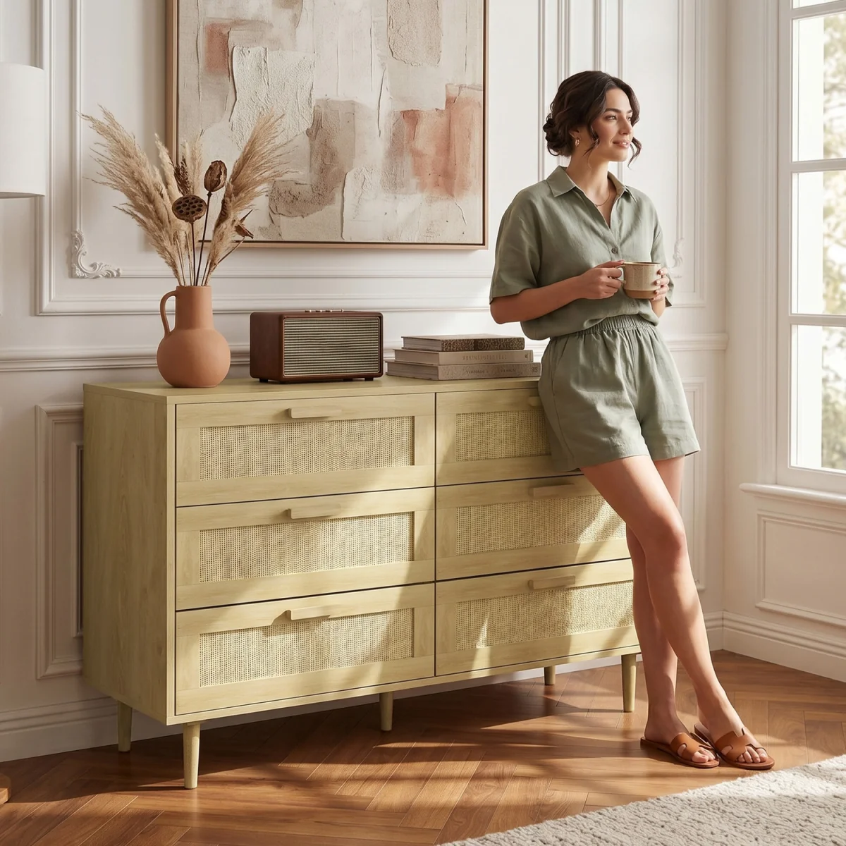 HOMCOM Chest of Drawers, 6-Drawer Dresser for Bedroom - Oak – image 6