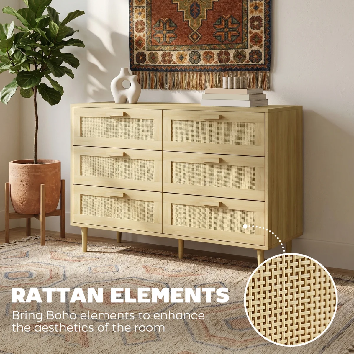 HOMCOM Chest of Drawers, 6-Drawer Dresser for Bedroom - Oak – image 8