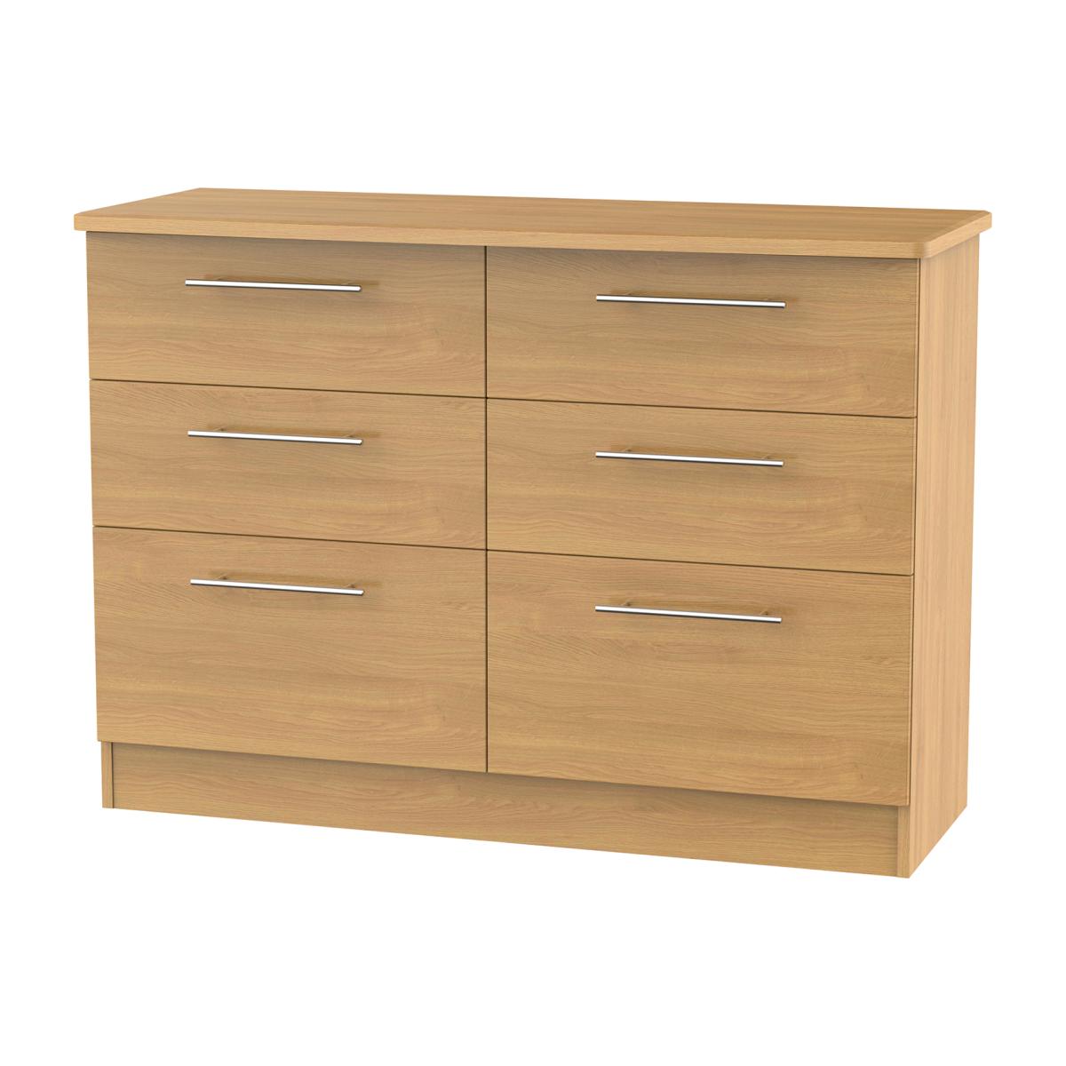 Sandhurst Ready Assembled 6 Draw Midi Chest - Modern Oak