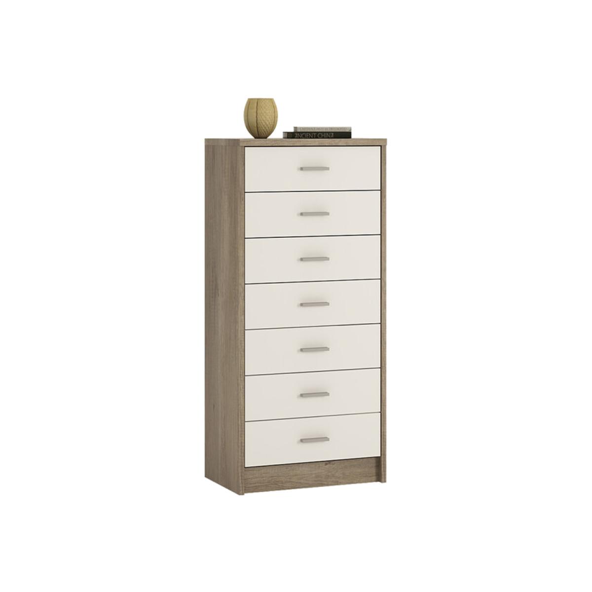 7-Drawer Narrow Chest - White and Oak