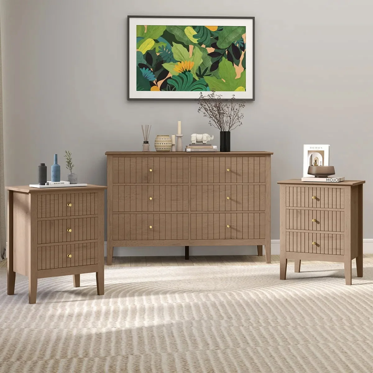 Large Chest Of Drawers And Pair Of Bedside Tables - Hales Pale Wood Range – image 1