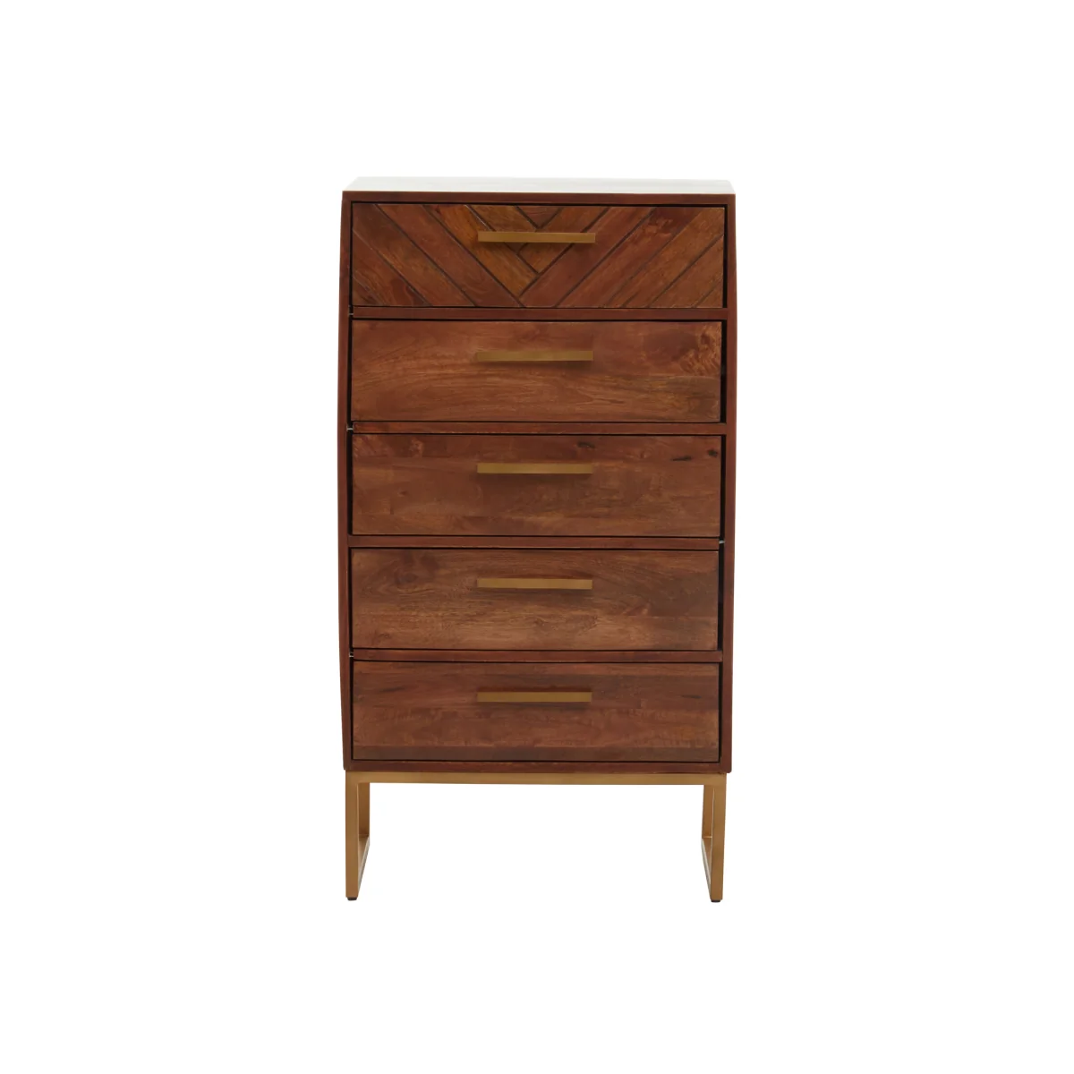 Gaya Mango Wood Chest of 5 Drawers - Gold, Natural