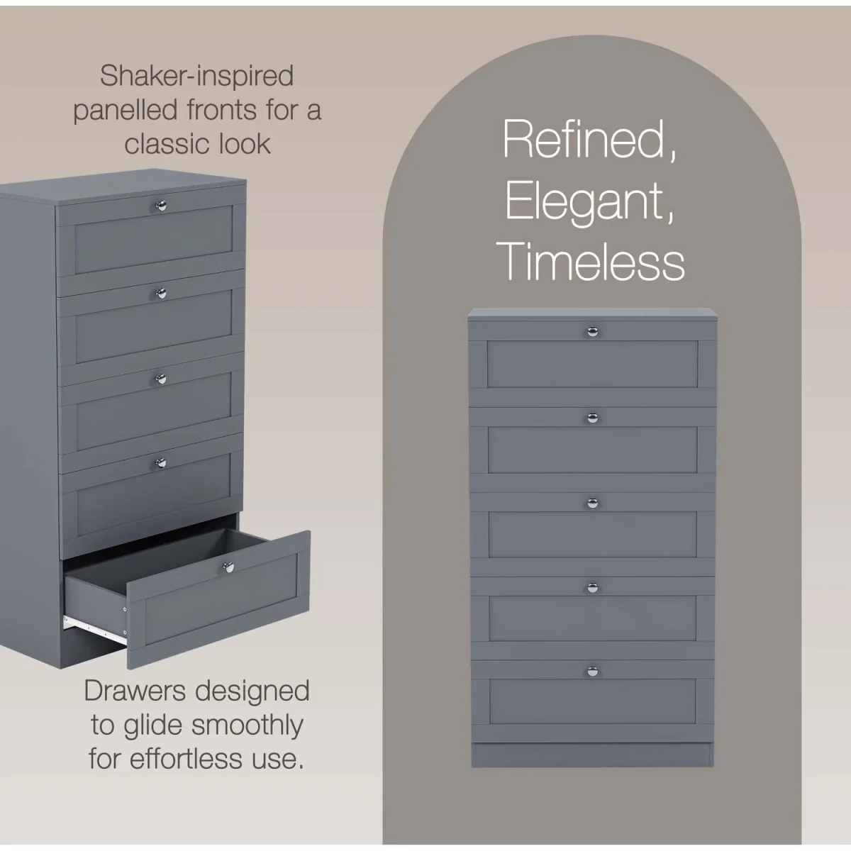 Vida Designs Altino 5 Drawer Chest, Grey - Grey – image 3