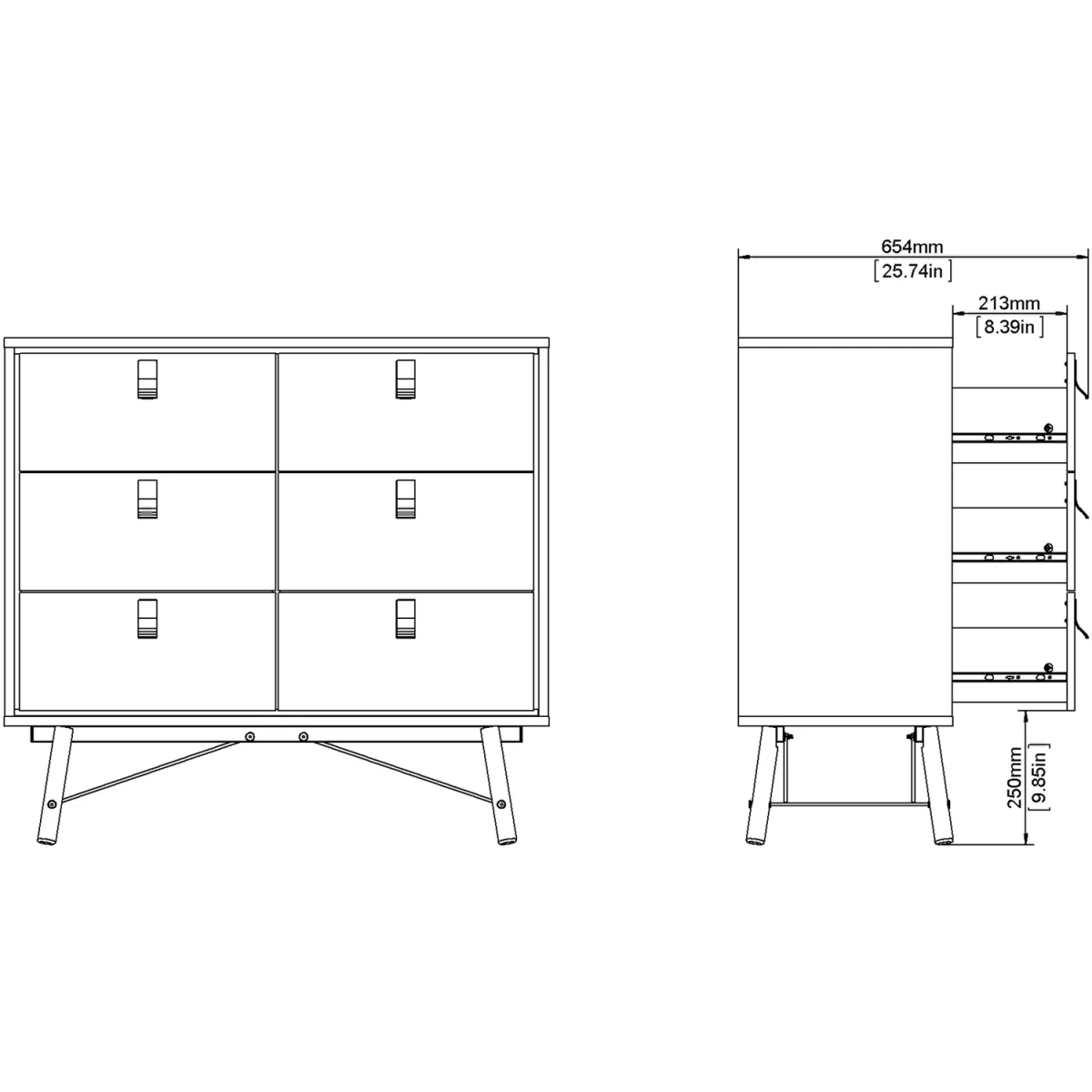 Ry Double Chest of Drawers 6 Drawers in Matt Black Walnut - Black Walnut – image 11