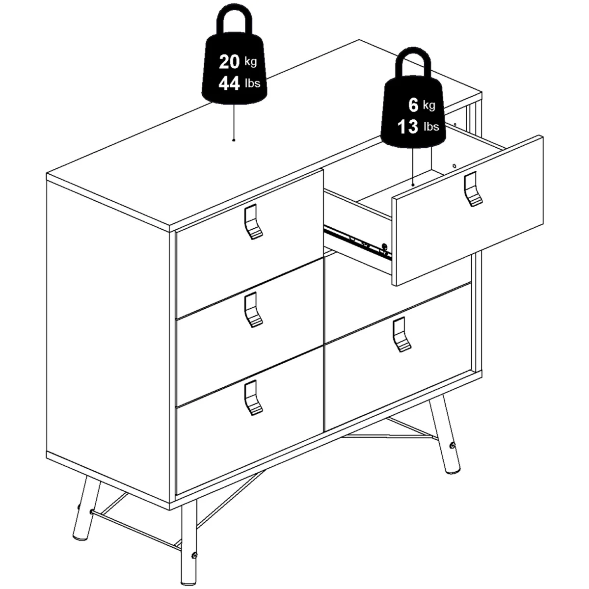 Ry Double Chest of Drawers 6 Drawers in Matt Black Walnut - Black Walnut – image 12