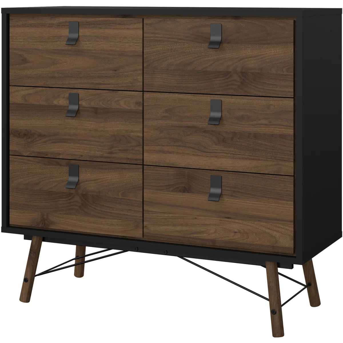 Ry Double Chest of Drawers 6 Drawers in Matt Black Walnut - Black Walnut – image 5