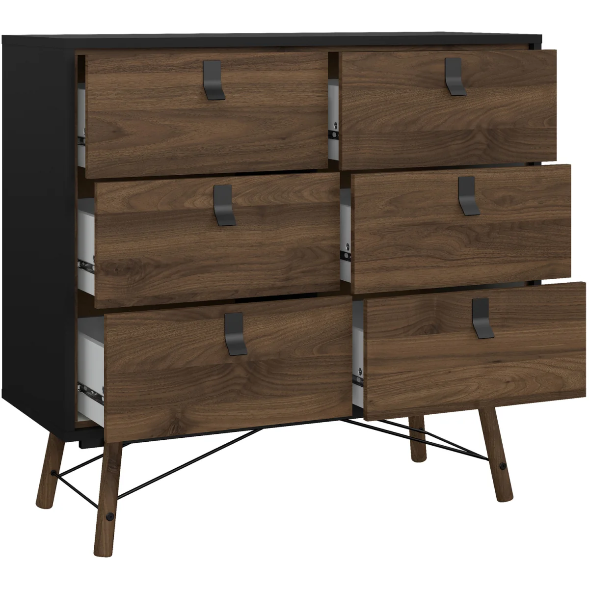 Ry Double Chest of Drawers 6 Drawers in Matt Black Walnut - Black Walnut – image 7