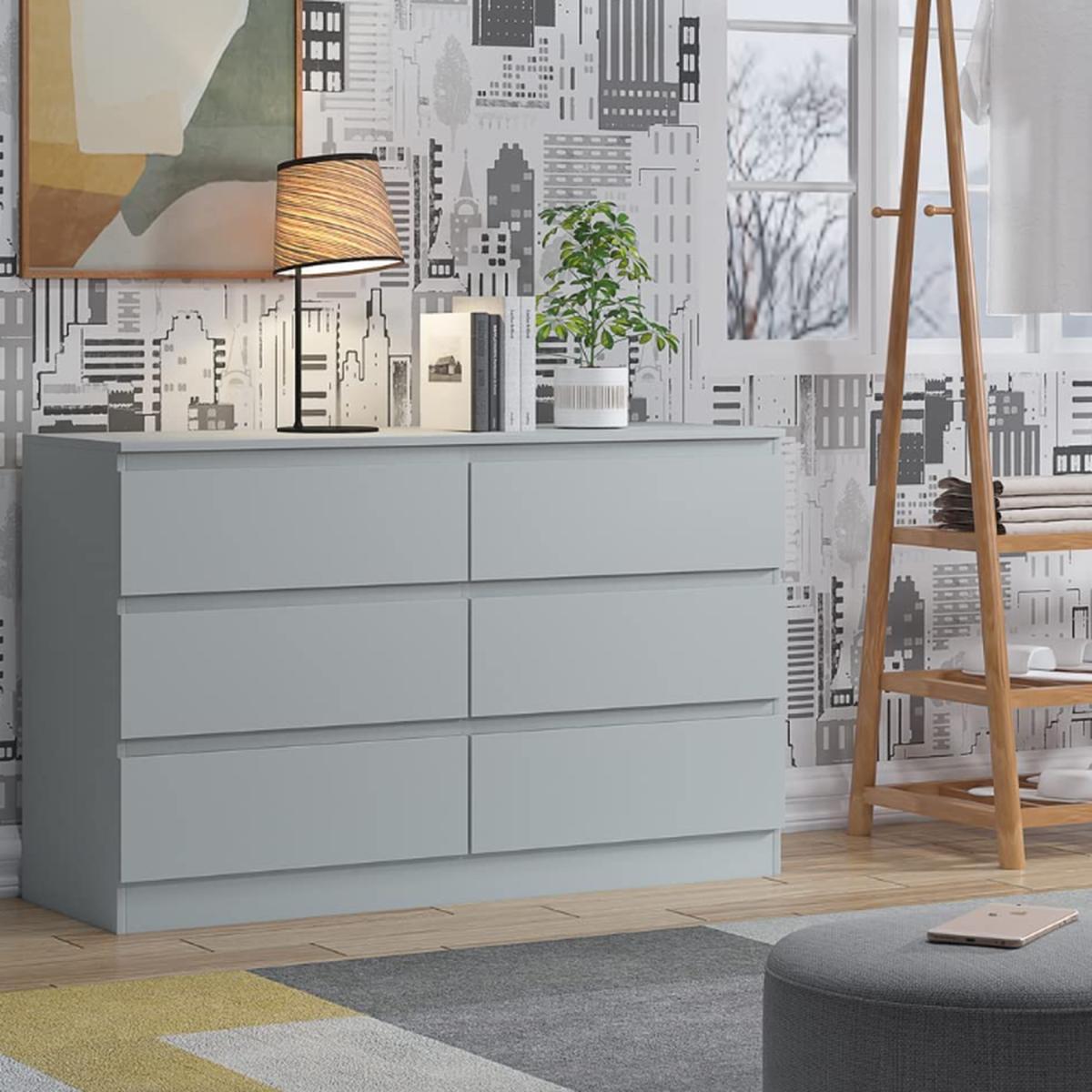 Large 6 Drawer Chest of Drawers, Matt Grey Finish - Matt Grey – image 2