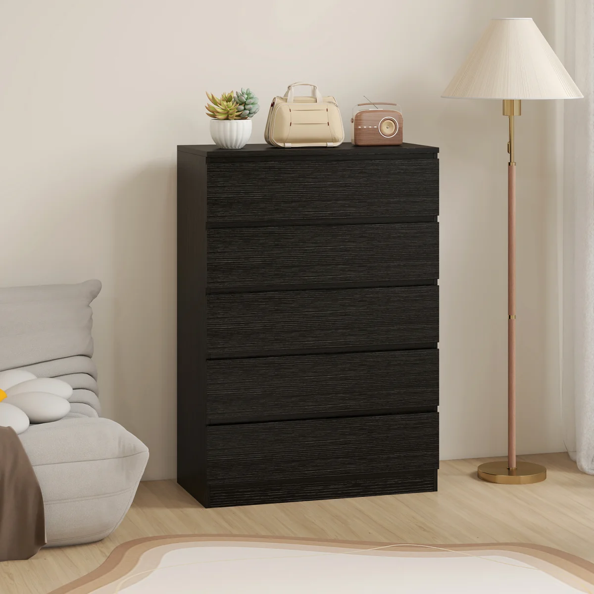 HOMCOM Chest of Drawers with 5 Drawers, Modern Dresser for Bedroom - Black – image 6