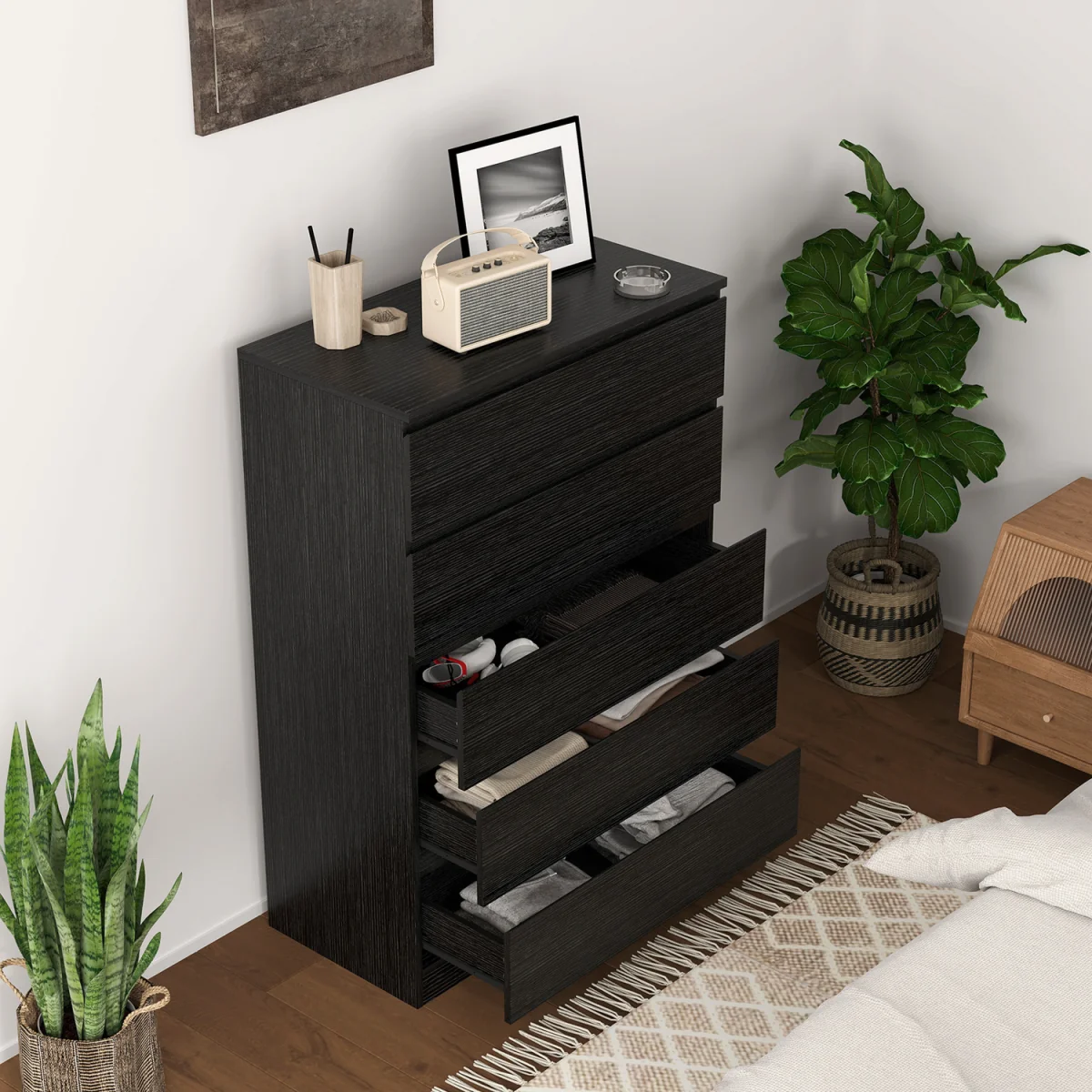 HOMCOM Chest of Drawers with 5 Drawers, Modern Dresser for Bedroom - Black – image 7