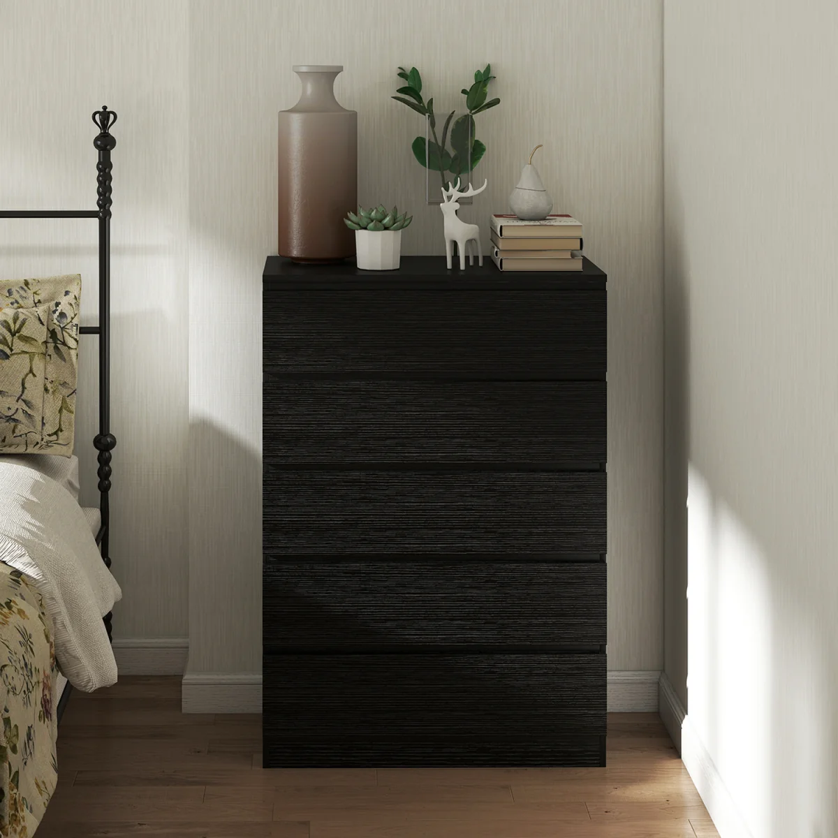 HOMCOM Chest of Drawers with 5 Drawers, Modern Dresser for Bedroom - Black – image 8